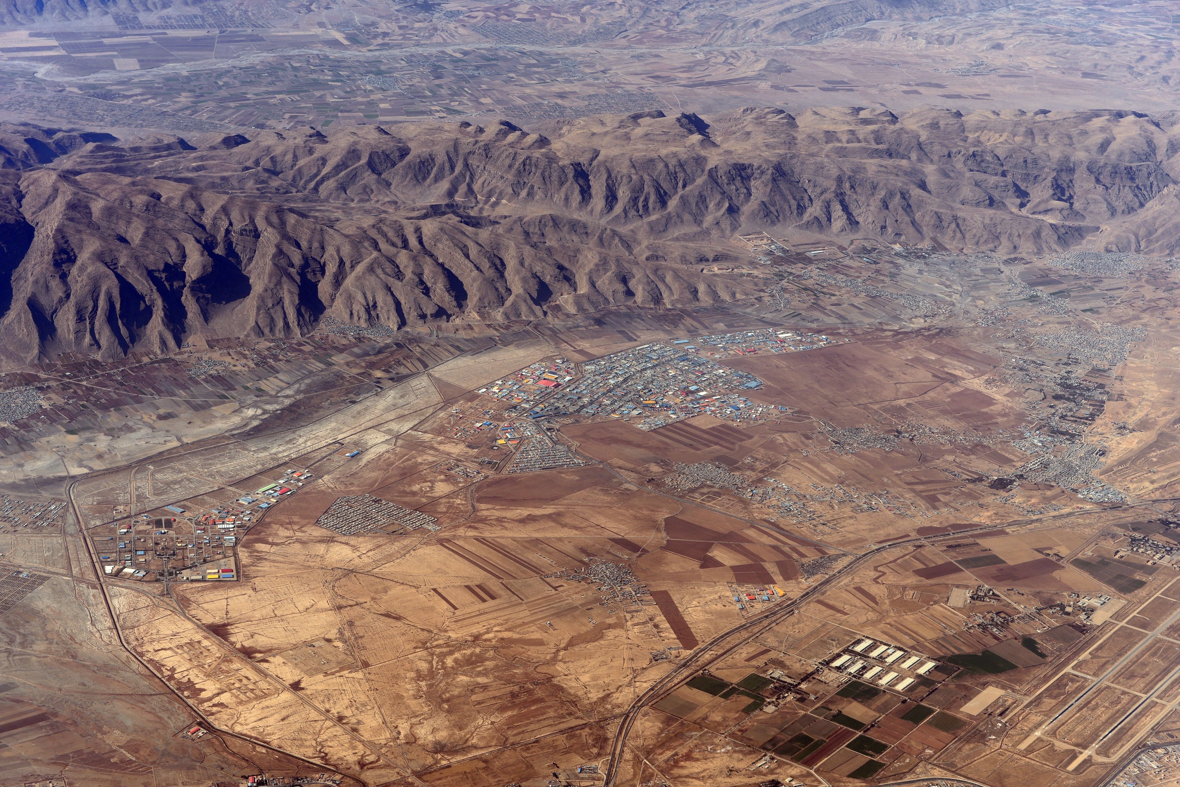 Aerial view of stony mountain terrain in Iran