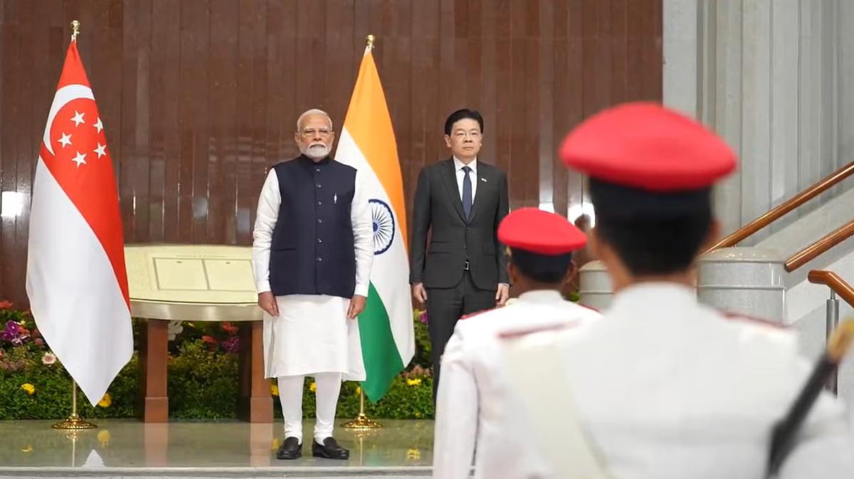 Indian Prime Minister Narendra Modi is received by his Singaporean counterpart Lawrence Wong at Sri Temasek, Singapore, on September 4, 2024, during his first visit to the city-state since 2018. Photo: @narendramodi/X