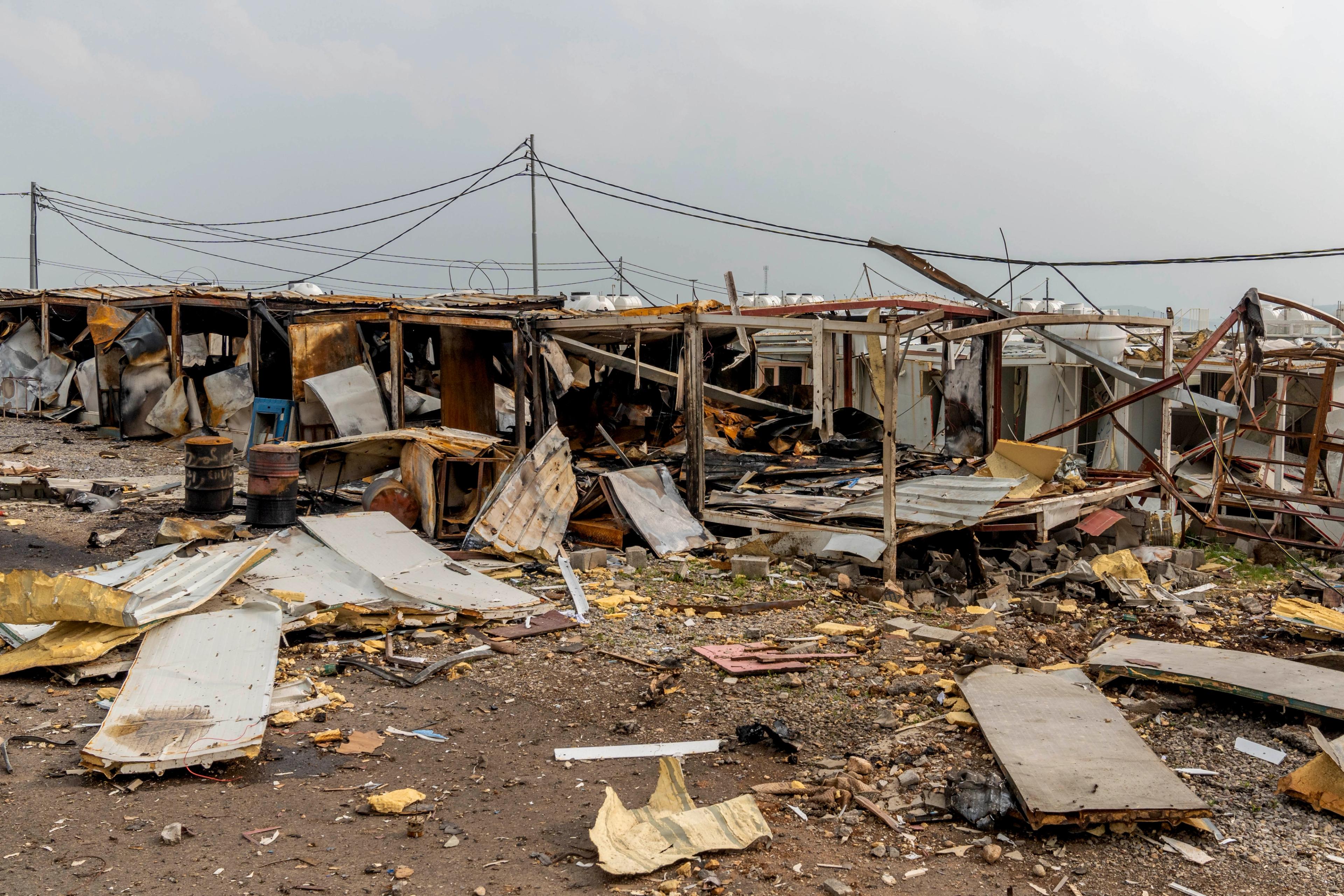 A Komala base in Surdash, Iraqi Kurdistan, following an Iranian Shahed drone strike on April 14, 2026, the same strike that fatally wounded fighter Ghazal Molan. 