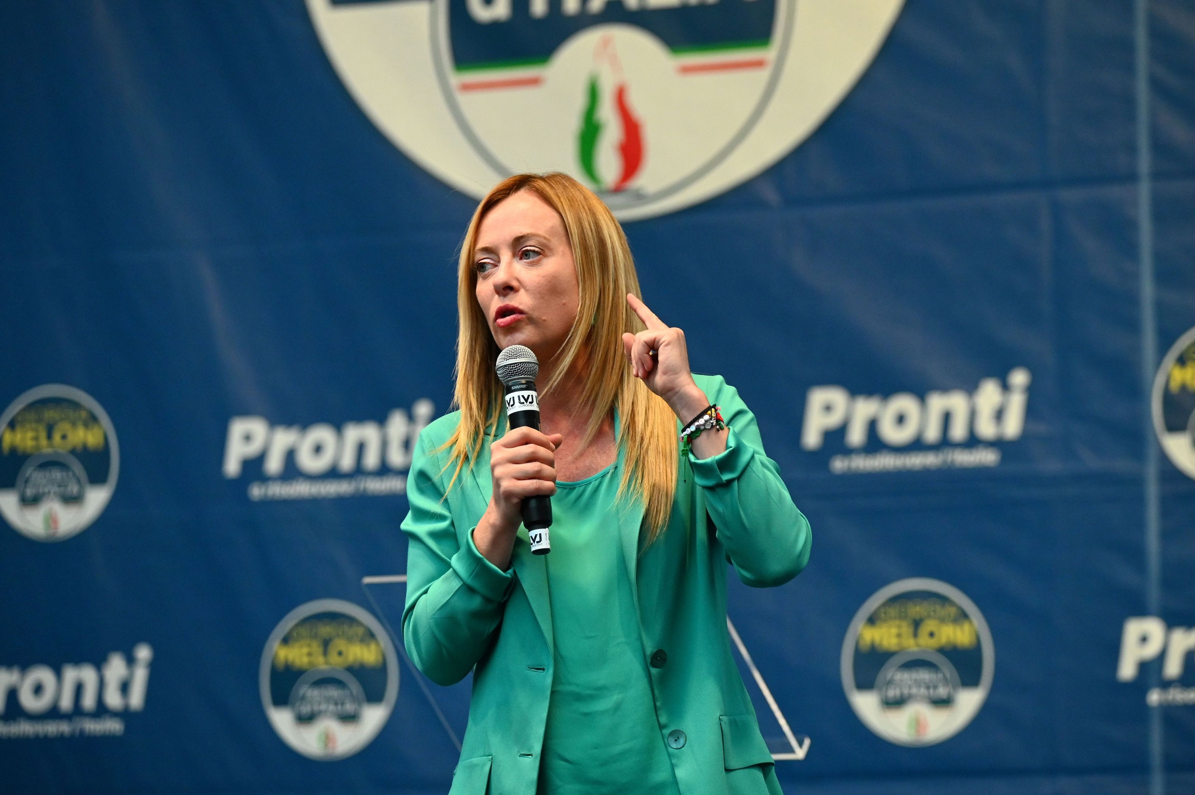 Fratelli d'Italia leader Giorgia Meloni addresses an electoral rally ahead of Italy’s 2022 general election in Turin, Italy, on September 13, 2022. Photo: Wirestock Creators/Shutterstock.com