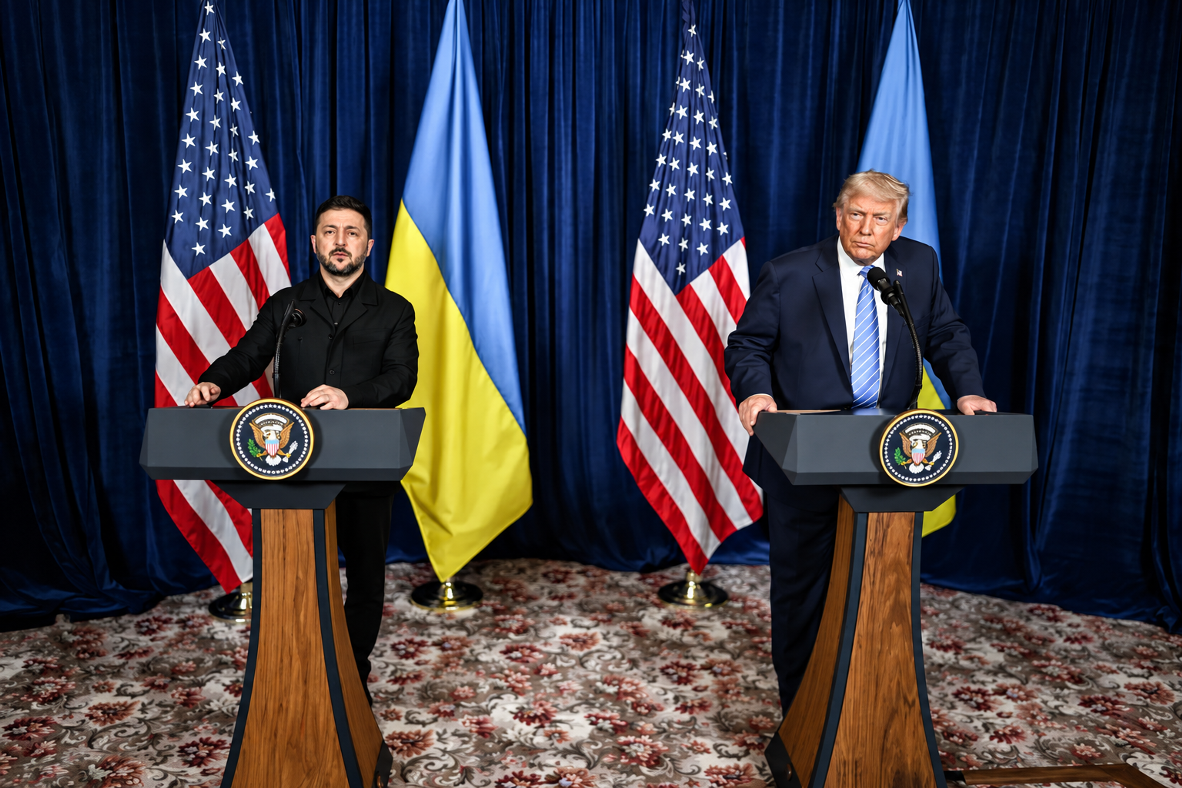 US President Donald Trump and Ukrainian President Volodymyr Zelenskyy address a joint press conference at Mar-a-Lago in Palm Beach, Florida, on December 28, 2025. Photo: Daniel Torok/The White House