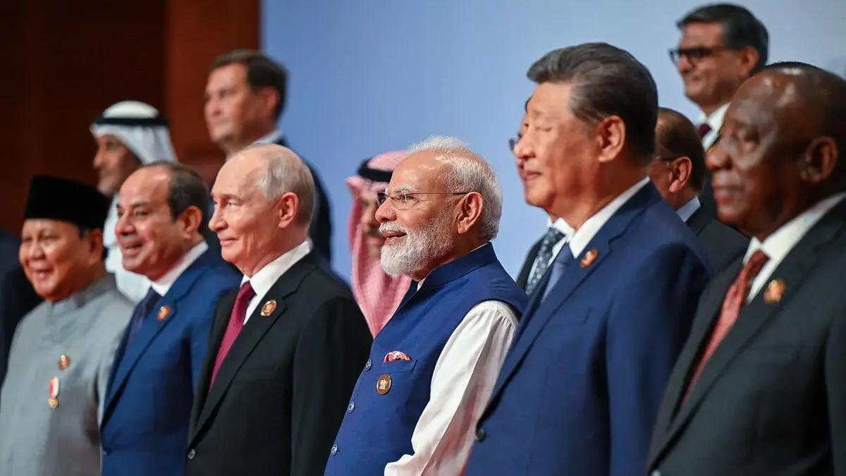 Prime Minister Narendra Modi with Russian President Vladimir Putin and Chinese President Xi Jinping at the BRICS Summit in New Delhi on Saturday. Photo: Press Information Bureau, India