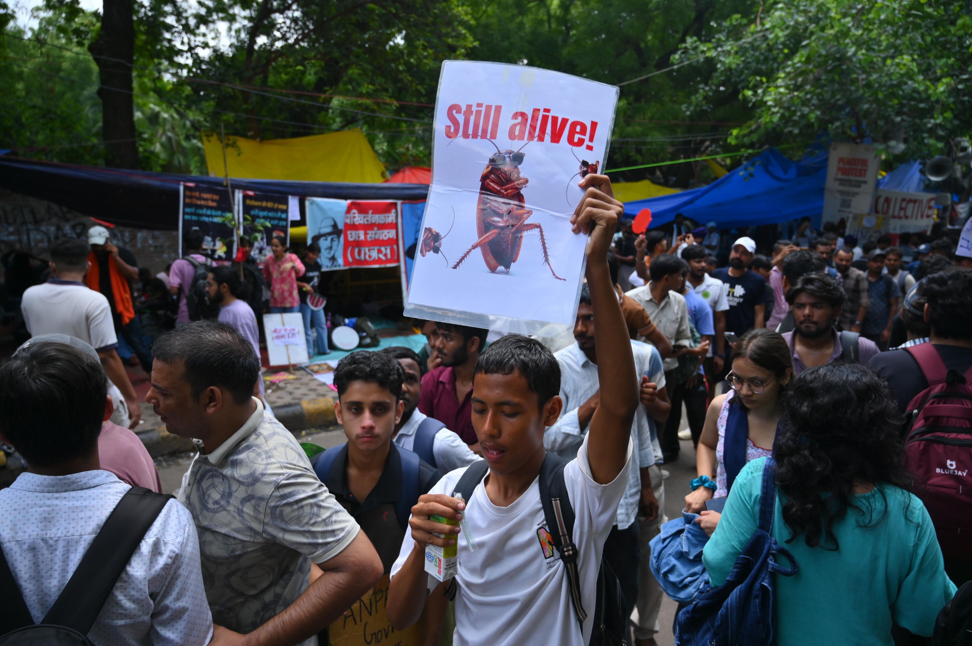 Students and youth activists protest at Jantar Mantar demanding the resignation of India’s Education Minister Dharmendra Pradhan in New Delhi on July 23, 2026. Photo: Sudarshan Jha/Shutterstock