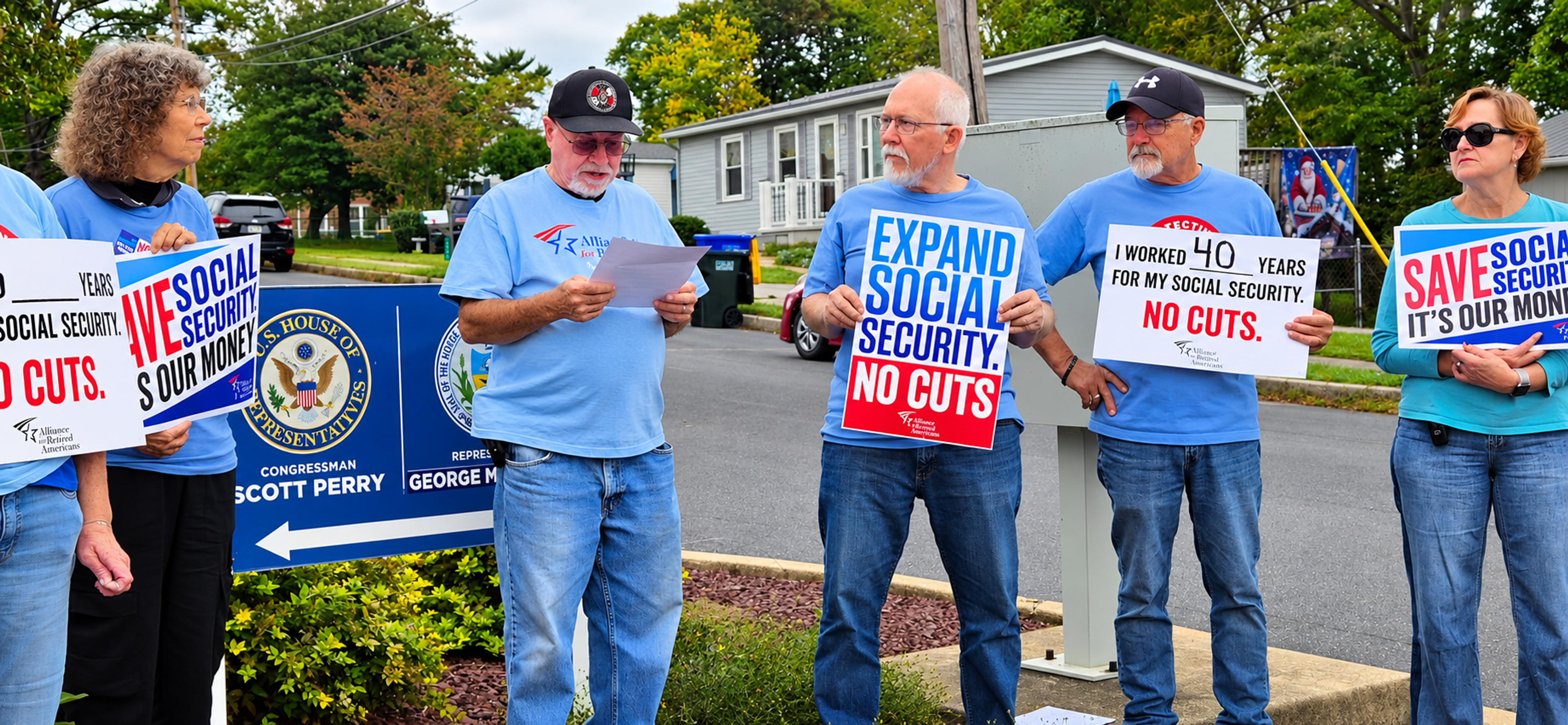Retirees protest proposed cuts to Social Security benefits outside the office of US Rep. Scott Perry (R-Pennsylvania), urging lawmakers to protect retirement benefits. Photo: Alliance for Retired Americans