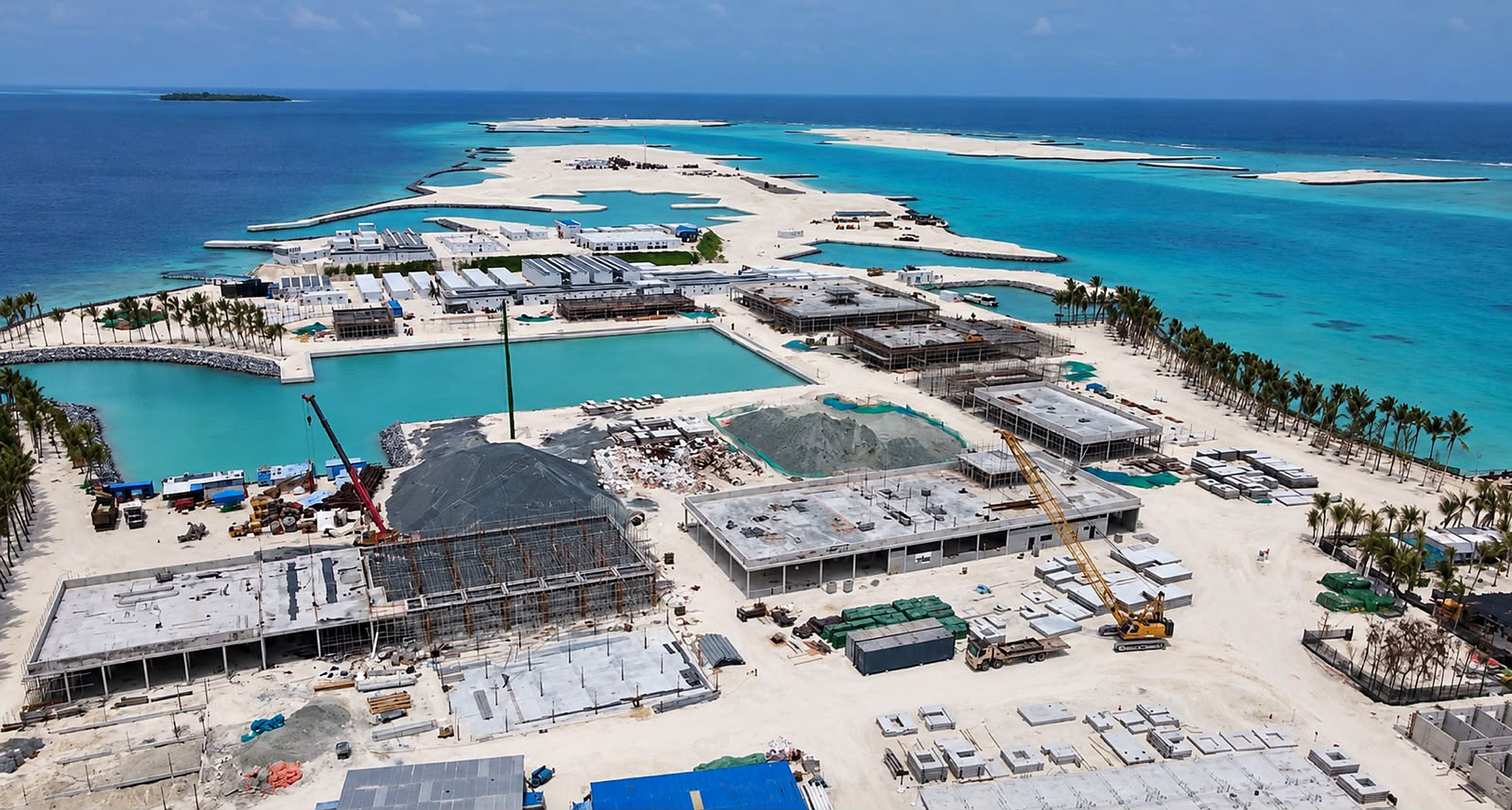 Construction is under way at Project Ayla, a $790-million development in the Maldives’ Noonu Atoll that plans to create 25 artificial islands and islets. Photo: Hassan Moosa.