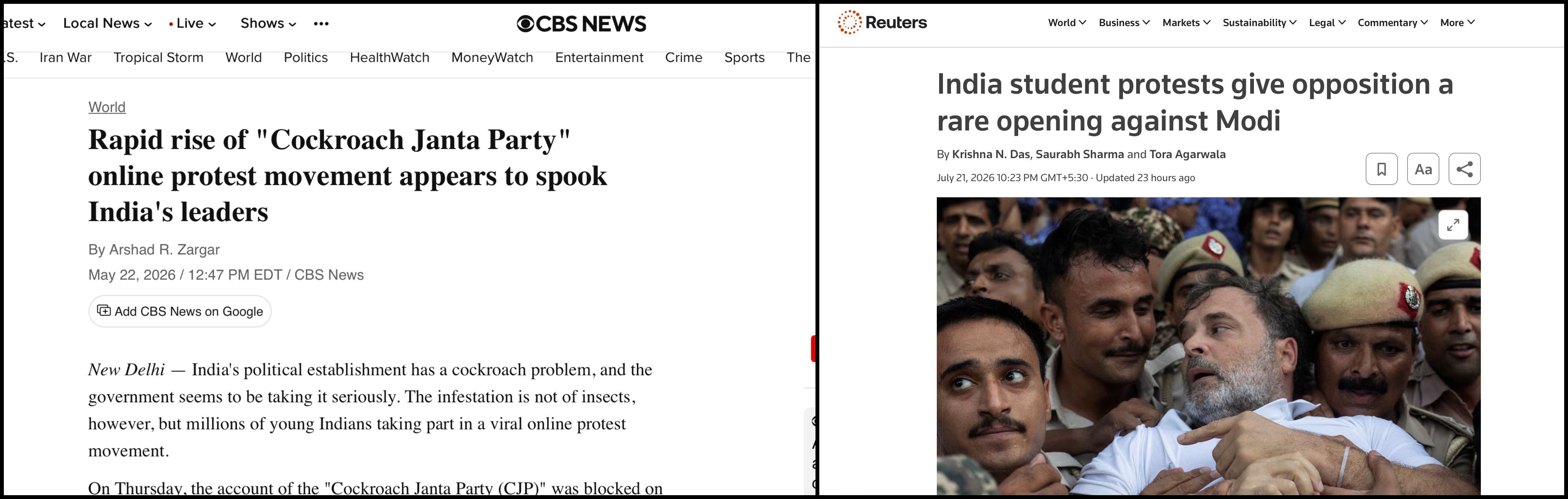 Screenshots from CBS and Reuters
