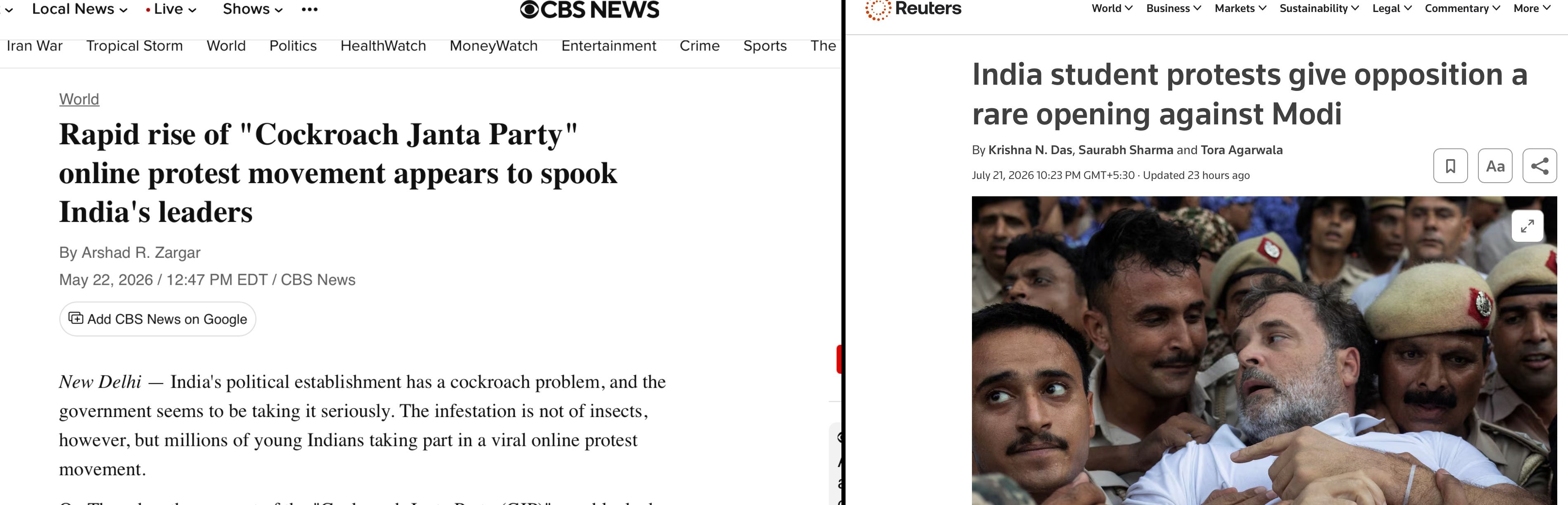Screenshots from CBS and Reuters
