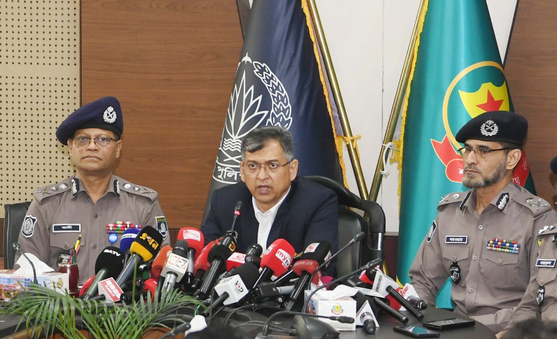 Bangladesh Home Minister Salahuddin Ahmed briefs journalists at Dhaka Metropolitan Police Headquarters in Dhaka on March 4, 2026. A file image. Photo: Press Information Department, Bangladesh