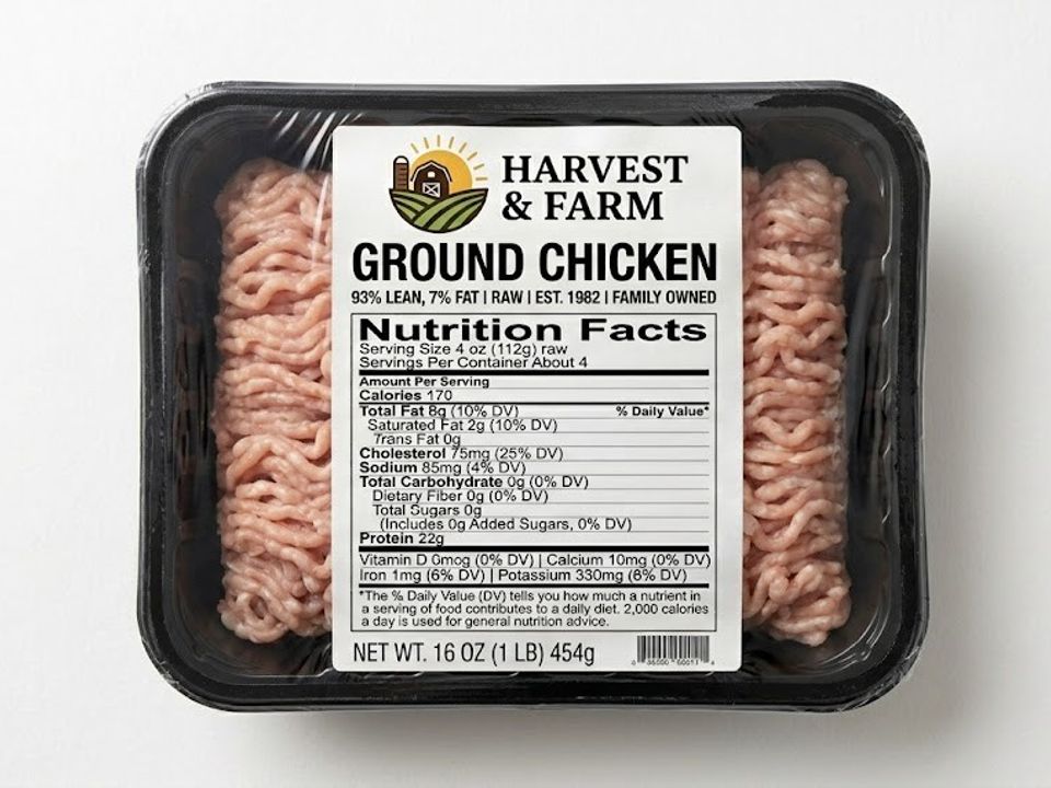 Ground chicken nutrition label