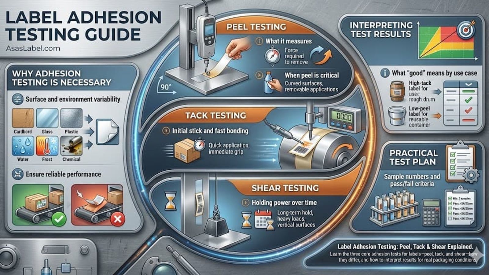 Label Adhesion Testing: Peel, Tack & Shear Explained
