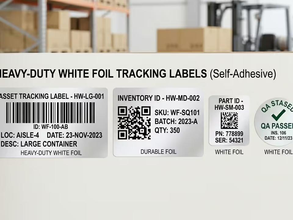 Heavy-Duty White Foil Tracking Labels