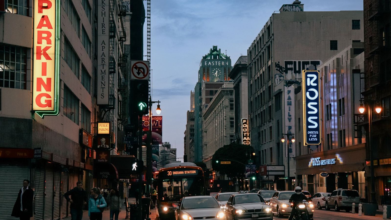 Traffic and pedestrians in Los Angeles near transit-friendly UCLA student housing