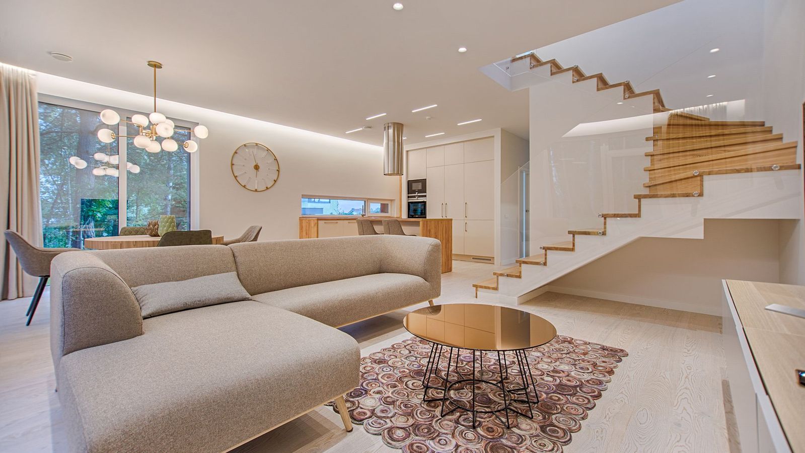 Bright furnished living room with sofa and coffee table for USC student housing