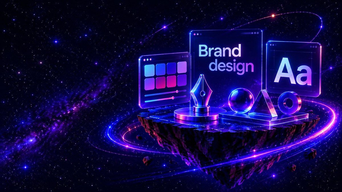 Glass brand design board with color swatches, typography and drawing tools.