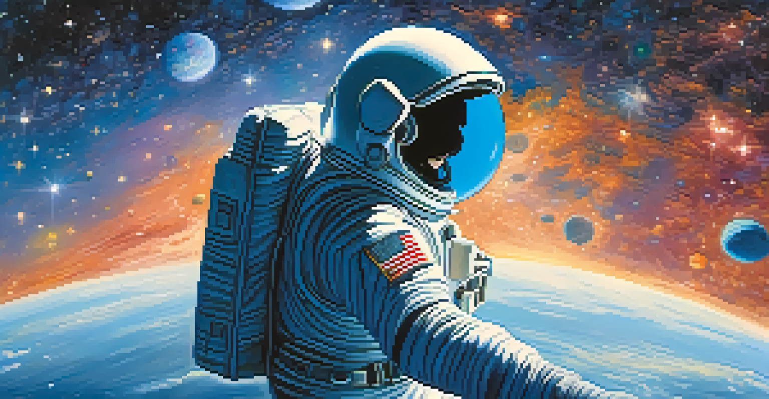 An astronaut in space looking at Earth, highlighting the beauty and fragility of our planet.