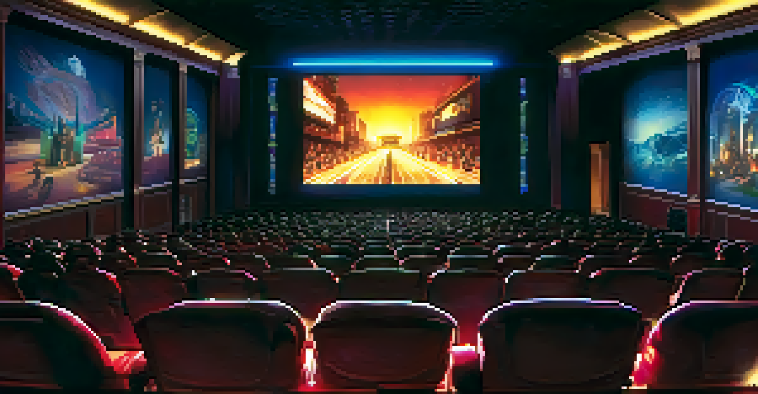 An audience watching an exciting movie trailer in a dark theater.