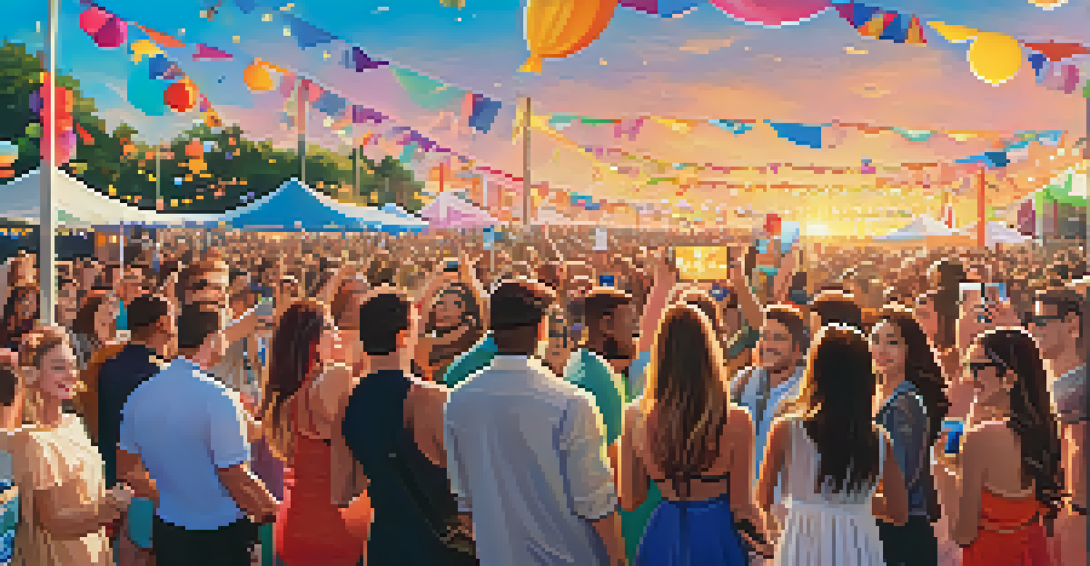 Influencers and celebrities interacting with fans at an outdoor event during sunset.