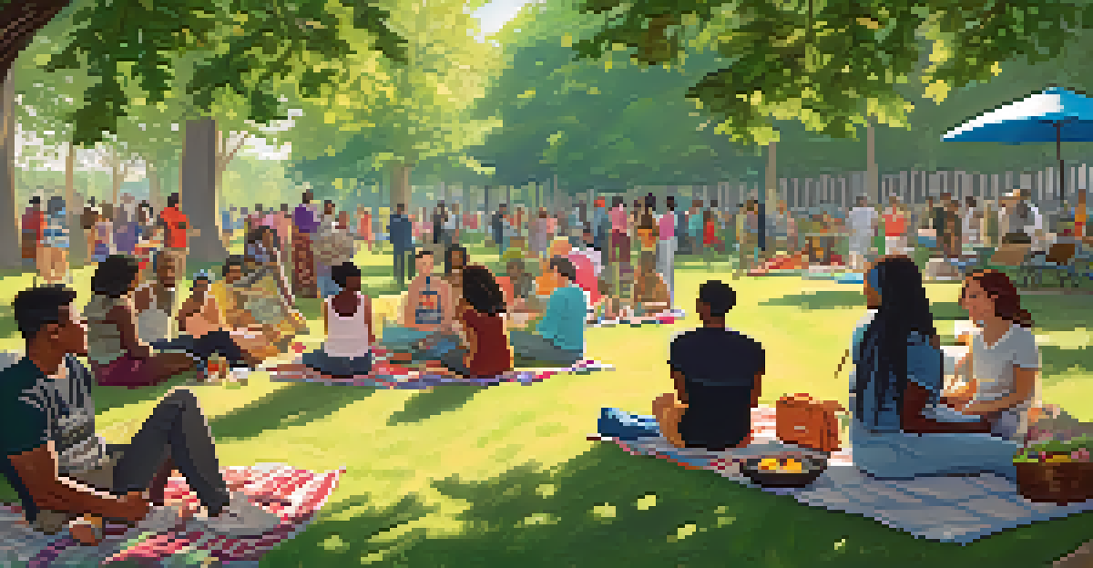 A diverse group of LGBTQ+ individuals enjoying a picnic in a serene park, surrounded by nature and laughter.