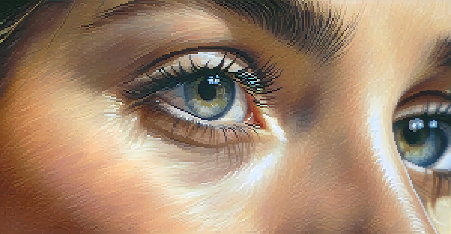 Close-up of a woman’s face expressing longing, illuminated by soft warm lighting.