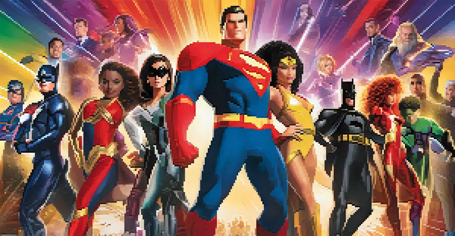 An illustration of characters from different TV shows positioned dynamically in a colorful background, showcasing their unique traits and powers.