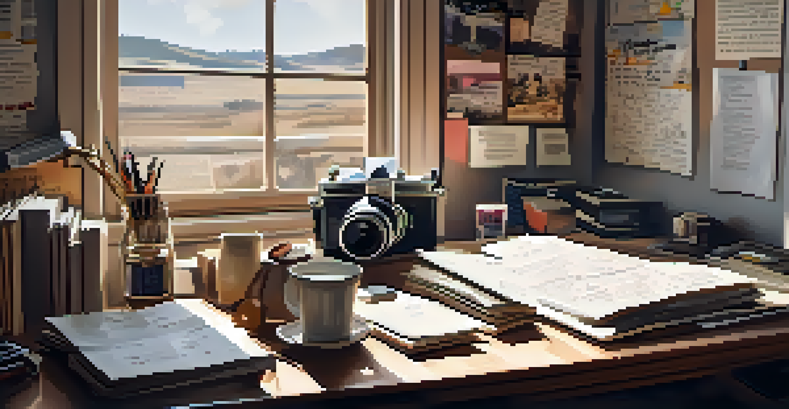 A director's workspace with a storyboard and film equipment, capturing the essence of the filmmaking process.