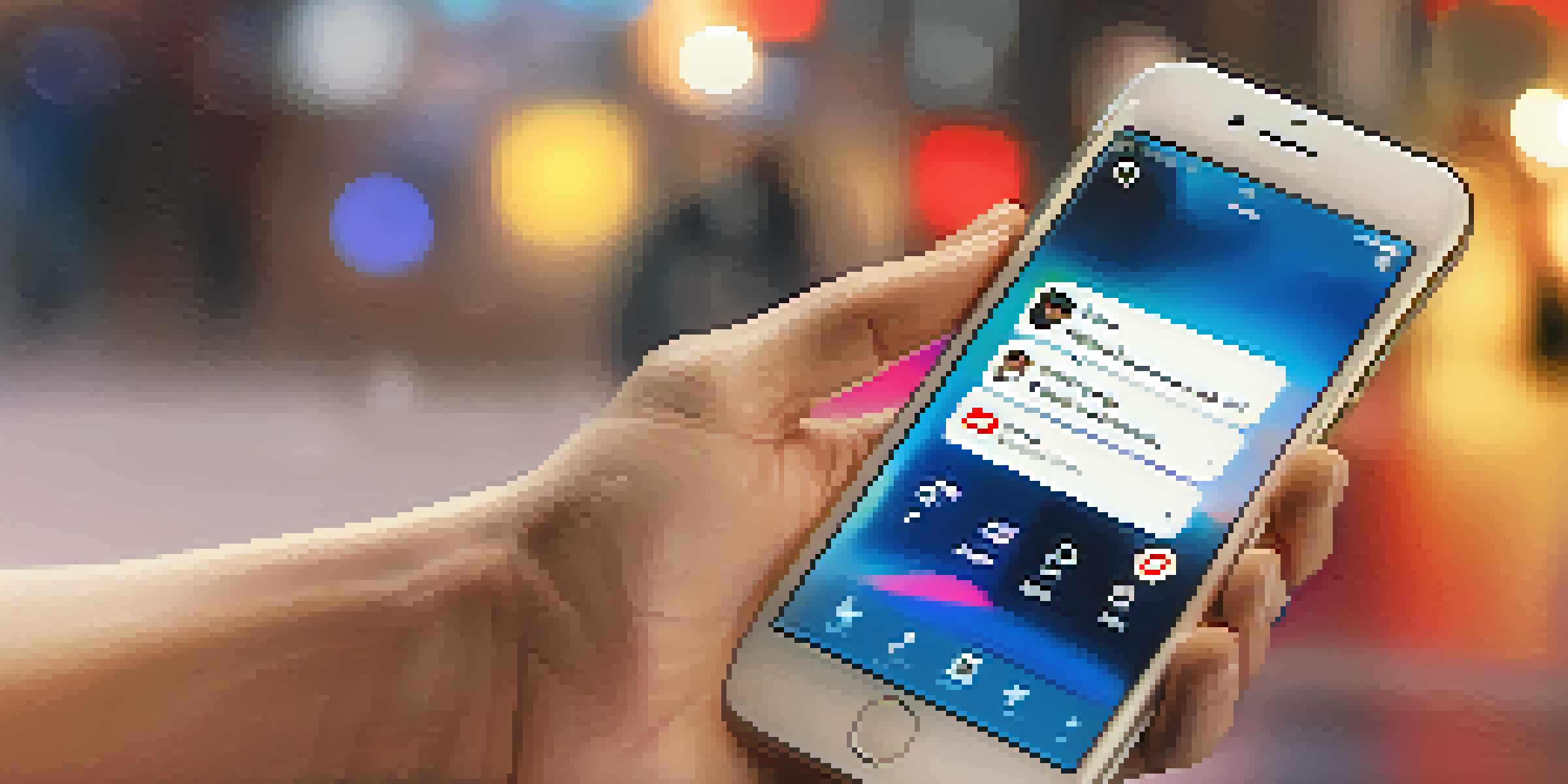 A close-up of a celebrity's hand holding a smartphone showing vibrant social media notifications.