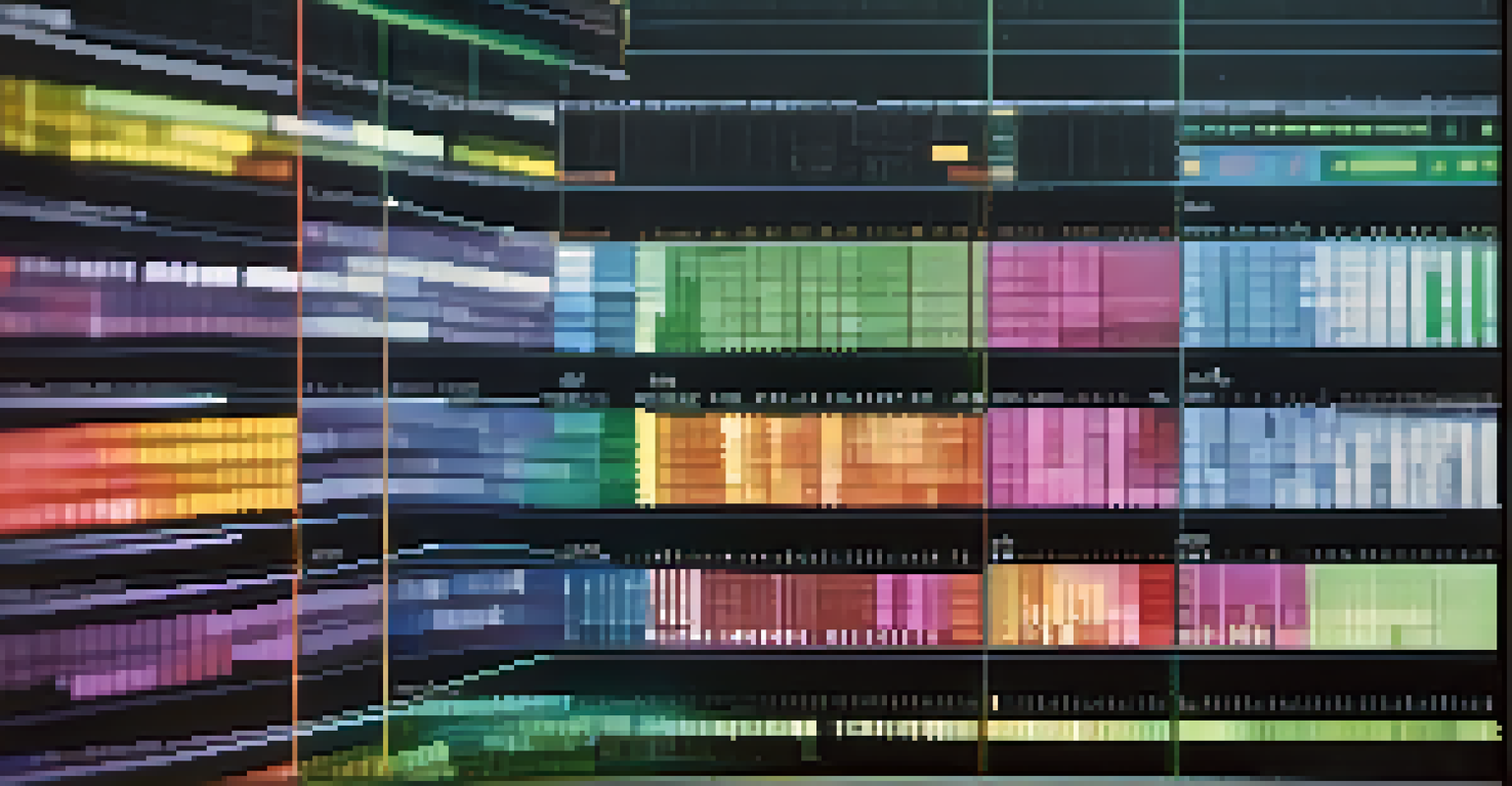 A detailed close-up of a digital film editing timeline, highlighting colorful clips and the art of editing.