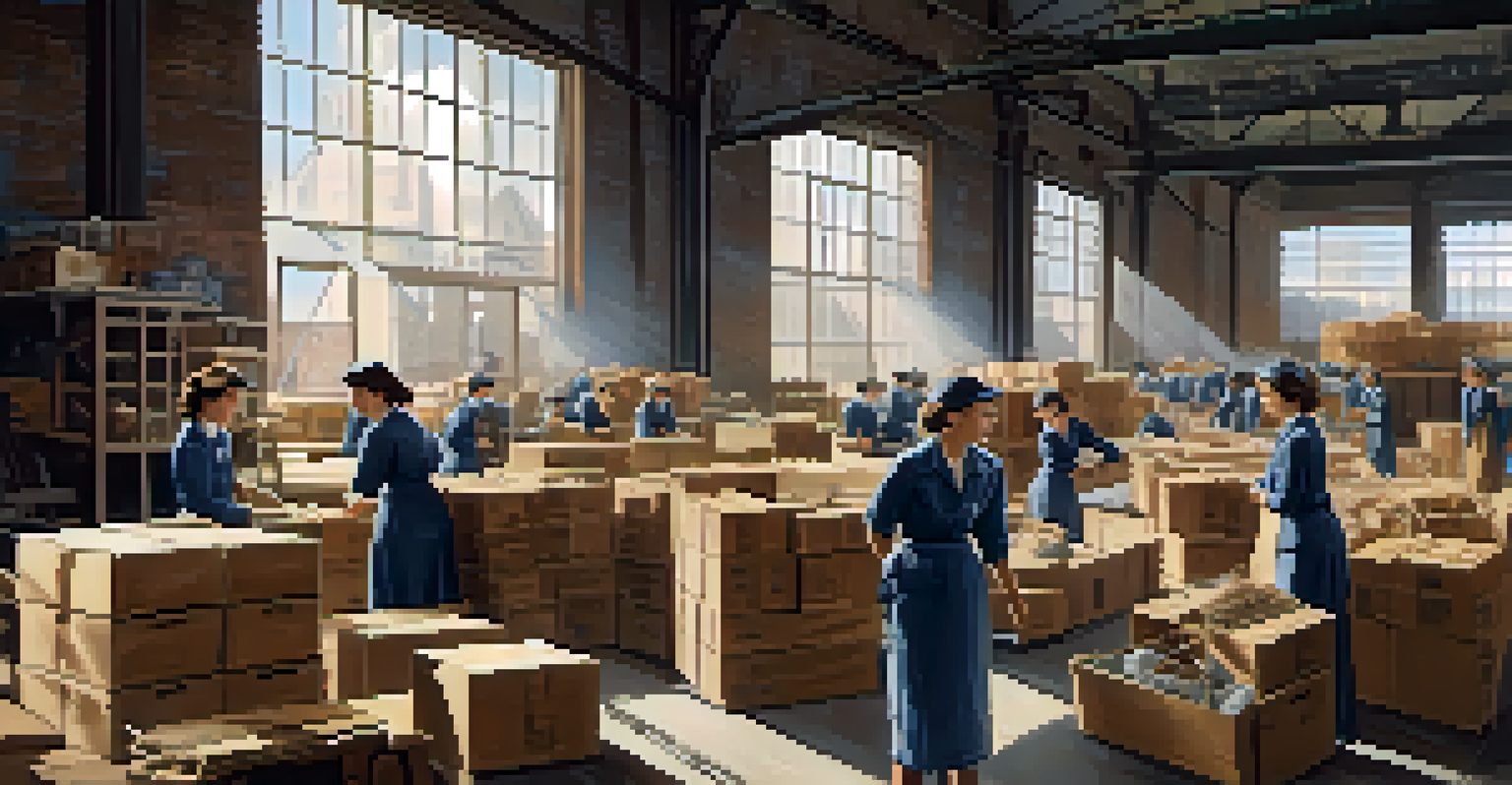 Women working in a logistics depot during wartime, coordinating supplies and showcasing determination in a historical setting.