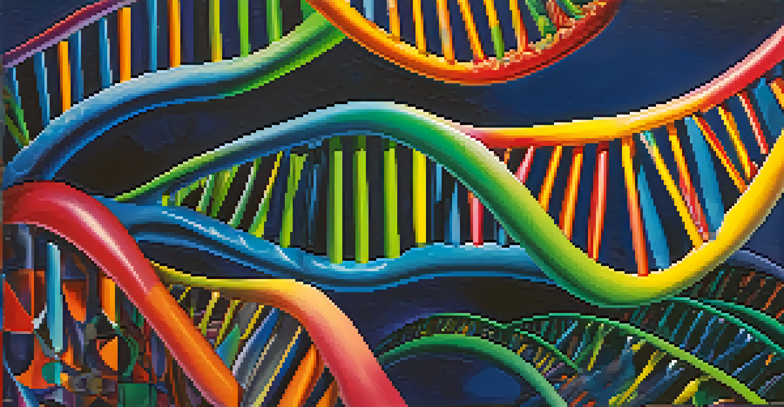 A colorful artistic representation of a DNA double helix, symbolizing genetic engineering, set against a vibrant gradient background with intricate patterns.