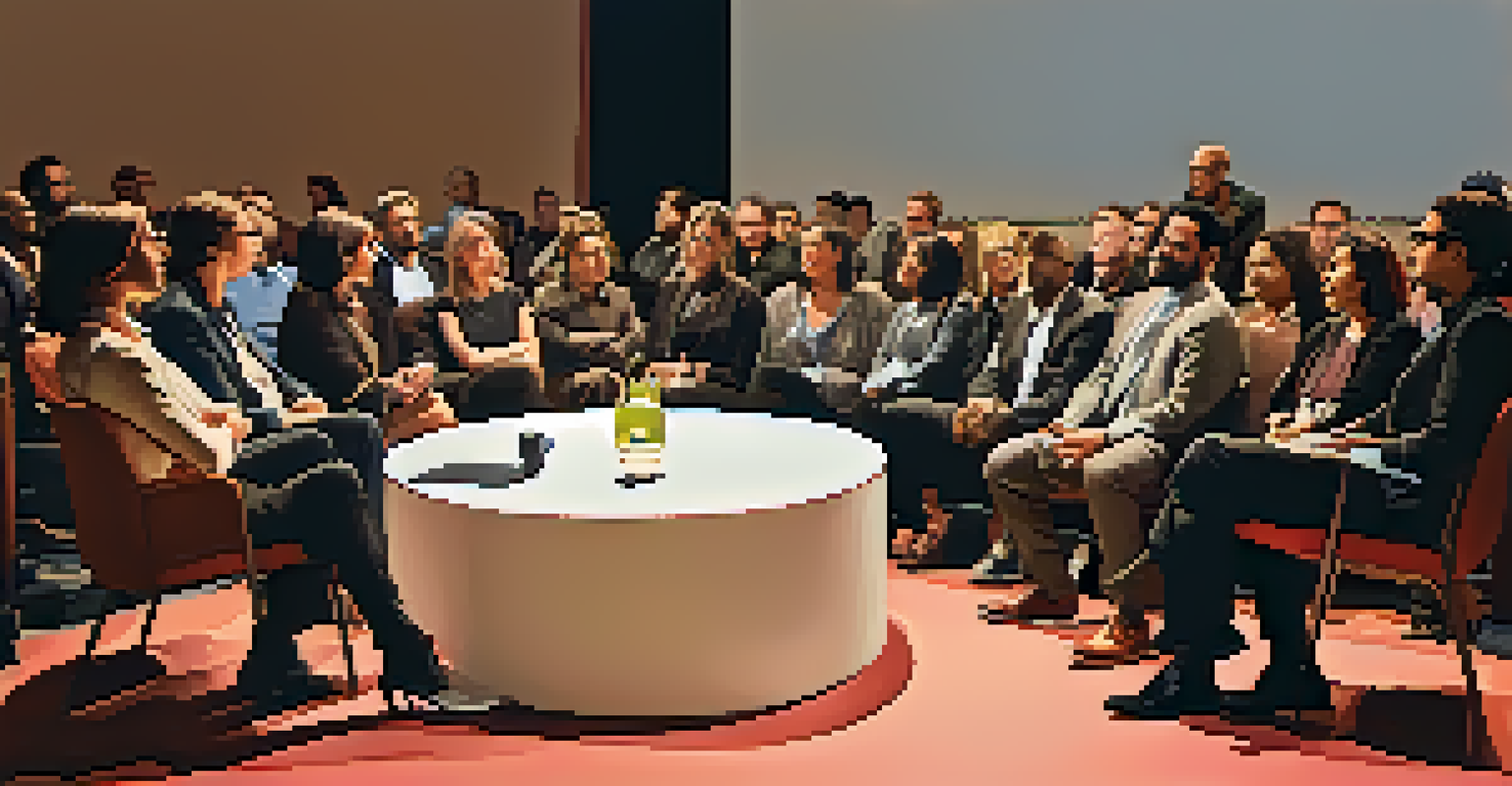 An intimate panel discussion at a film festival featuring diverse industry professionals on stage, with an attentive audience.