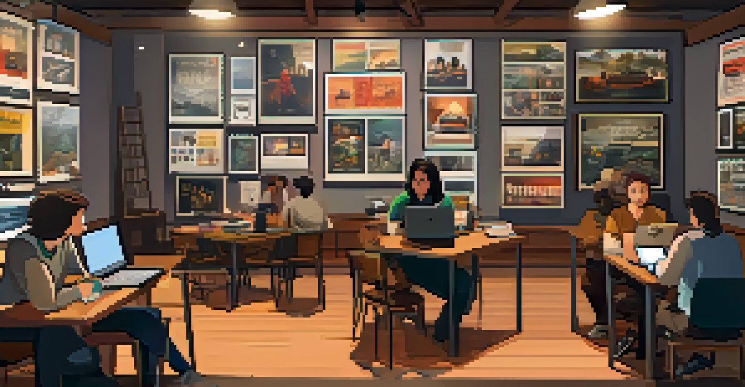A workshop at a film festival with a seasoned filmmaker sharing insights with aspiring filmmakers in a cozy setting.