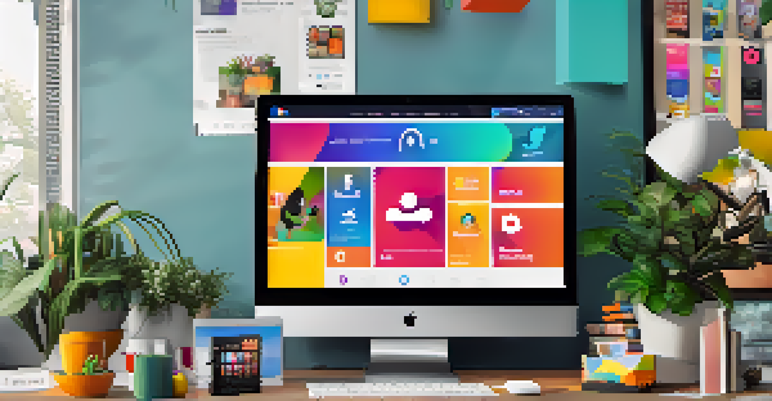 A modern workspace with a computer and smartphone displaying a colorful social media campaign for a new movie release.