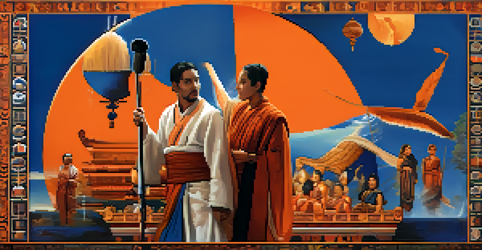 A film poster showcasing a blend of two cultures, featuring traditional motifs and modern imagery in a harmonious design.