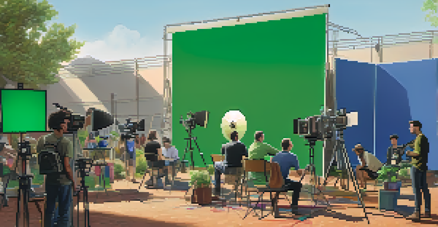 A film set showcasing eco-friendly practices with crew members and equipment.