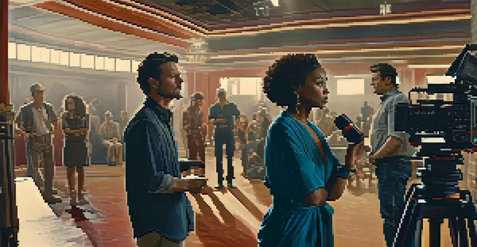 A female director on a bustling film set, confidently giving instructions to her crew, showcasing leadership and creativity.