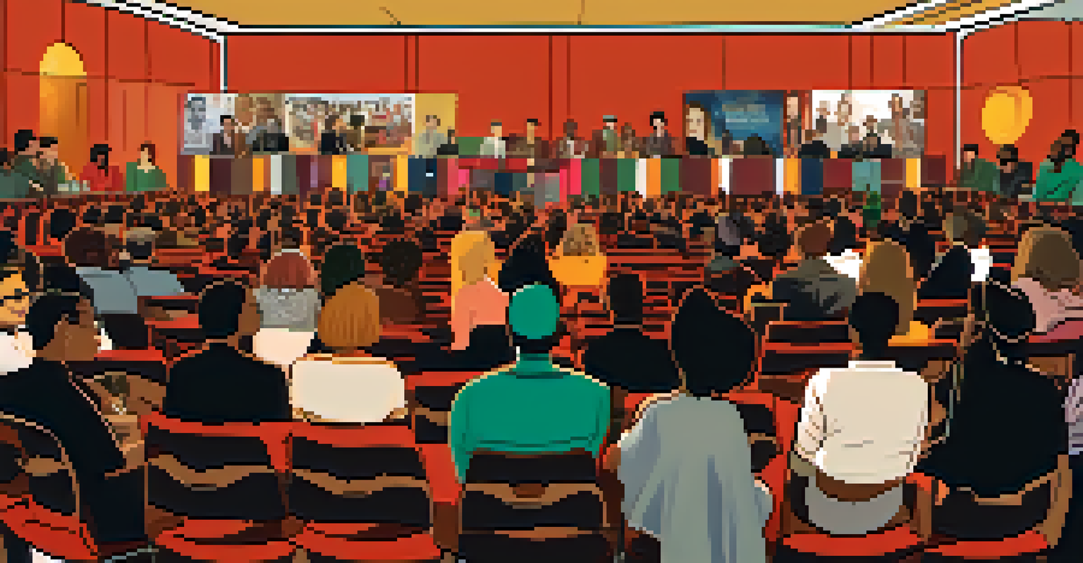 A diverse panel of filmmakers discussing inclusive casting at a film festival, with an engaged audience.