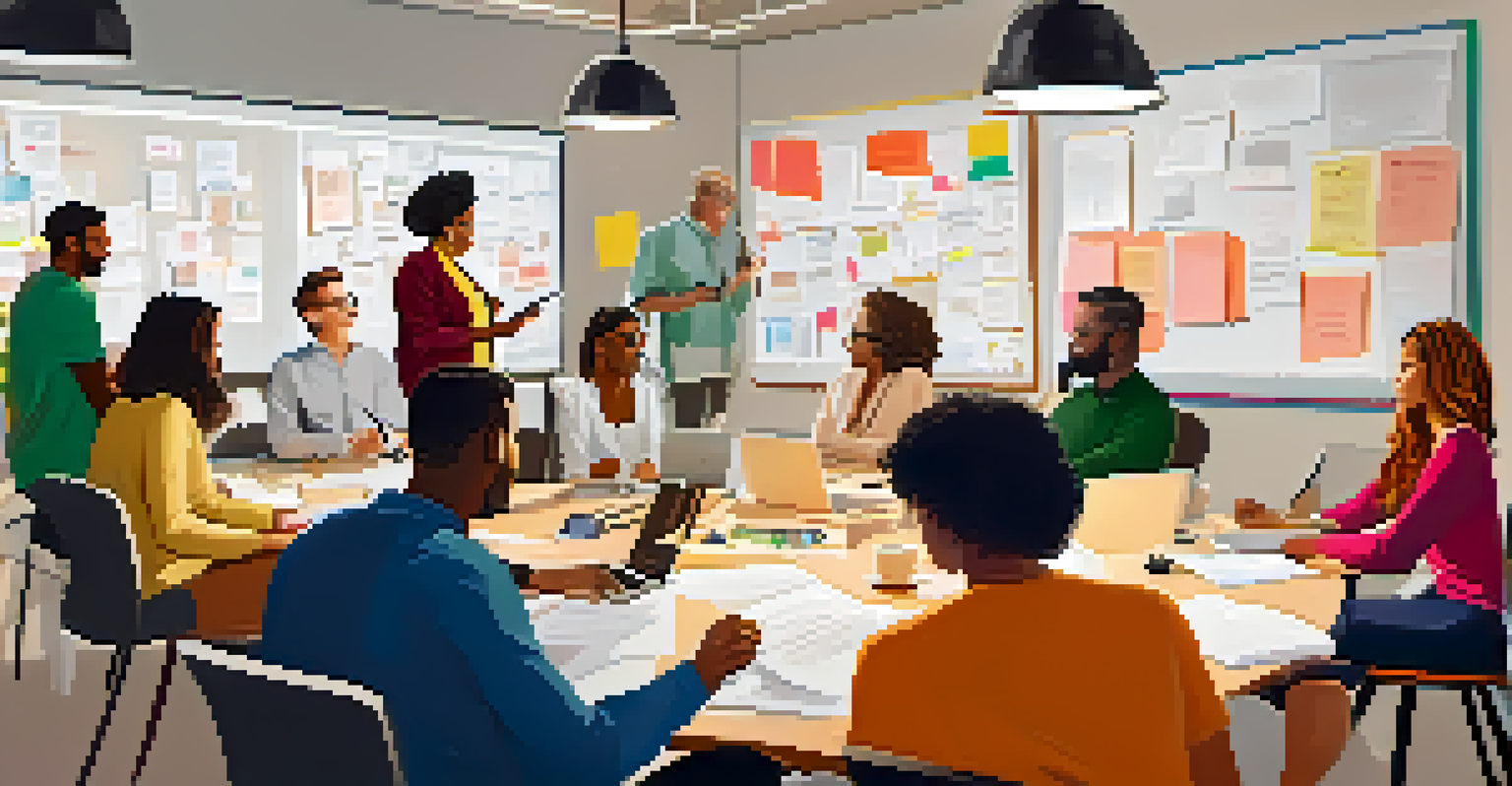 A diverse group of television writers brainstorming in an open workspace, surrounded by whiteboards and laptops.