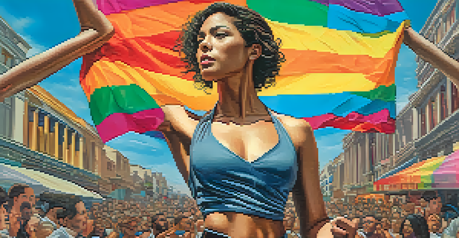 A film poster featuring a central LGBTQ+ character in a dynamic pose wearing a mix of masculine and feminine clothing, with the title 'Breaking Boundaries'.