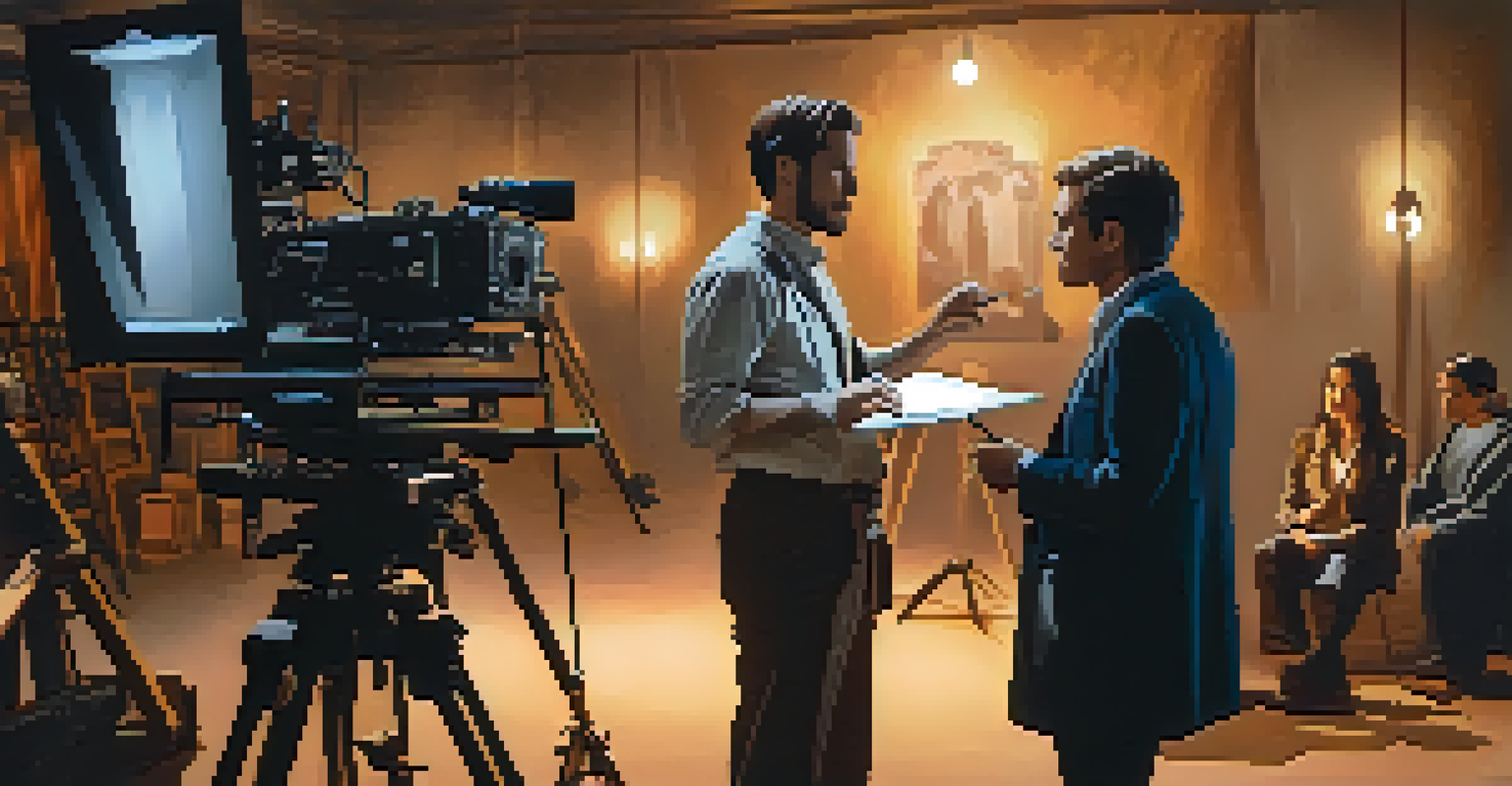 A historical consultant engaging with a film director on set.
