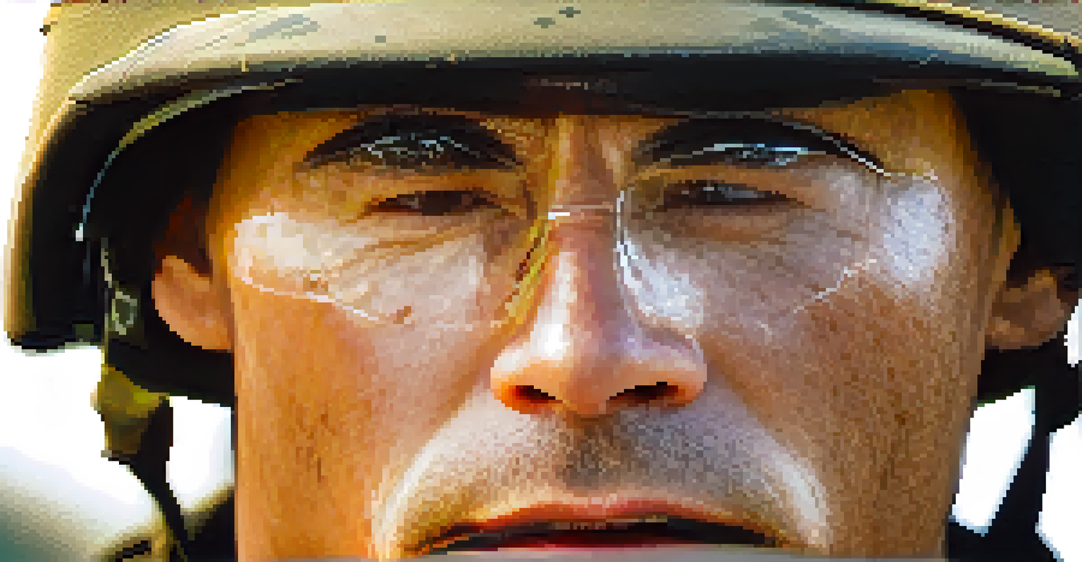 A close-up of a soldier's face showing emotion and resilience, with soft lighting highlighting their features.