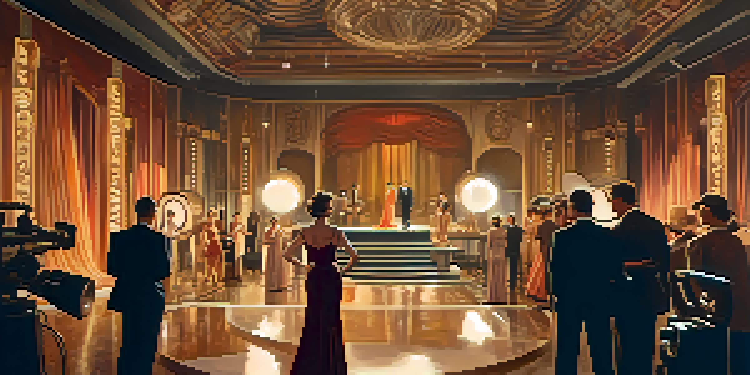 A glamorous actress in a flowing gown on a vintage Hollywood film set from the 1930s, surrounded by classic cameras and crew members.