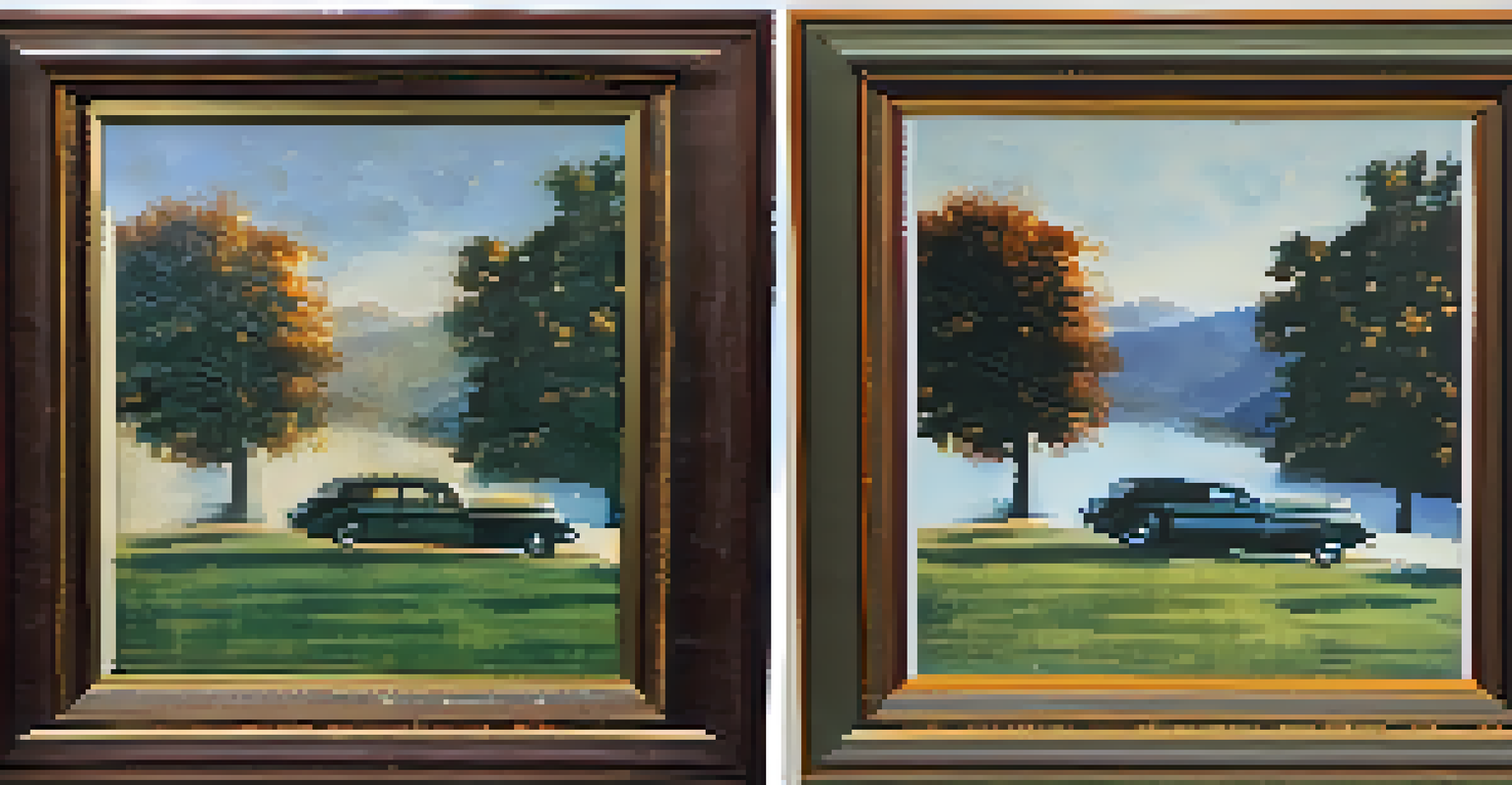 A split-screen comparison of a damaged film frame and its restored version, highlighting the transformation.