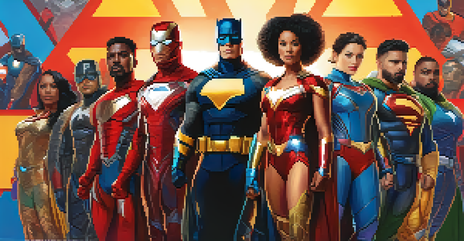 Diverse superheroes standing together, symbolizing unity and representation.