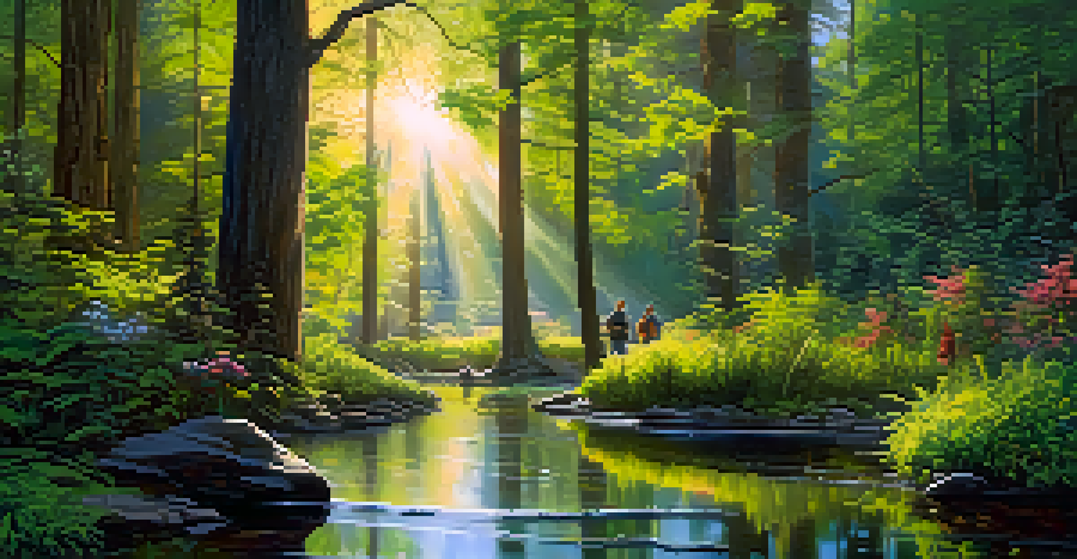 Scientists in a forest using drones to study wildlife, surrounded by lush nature.