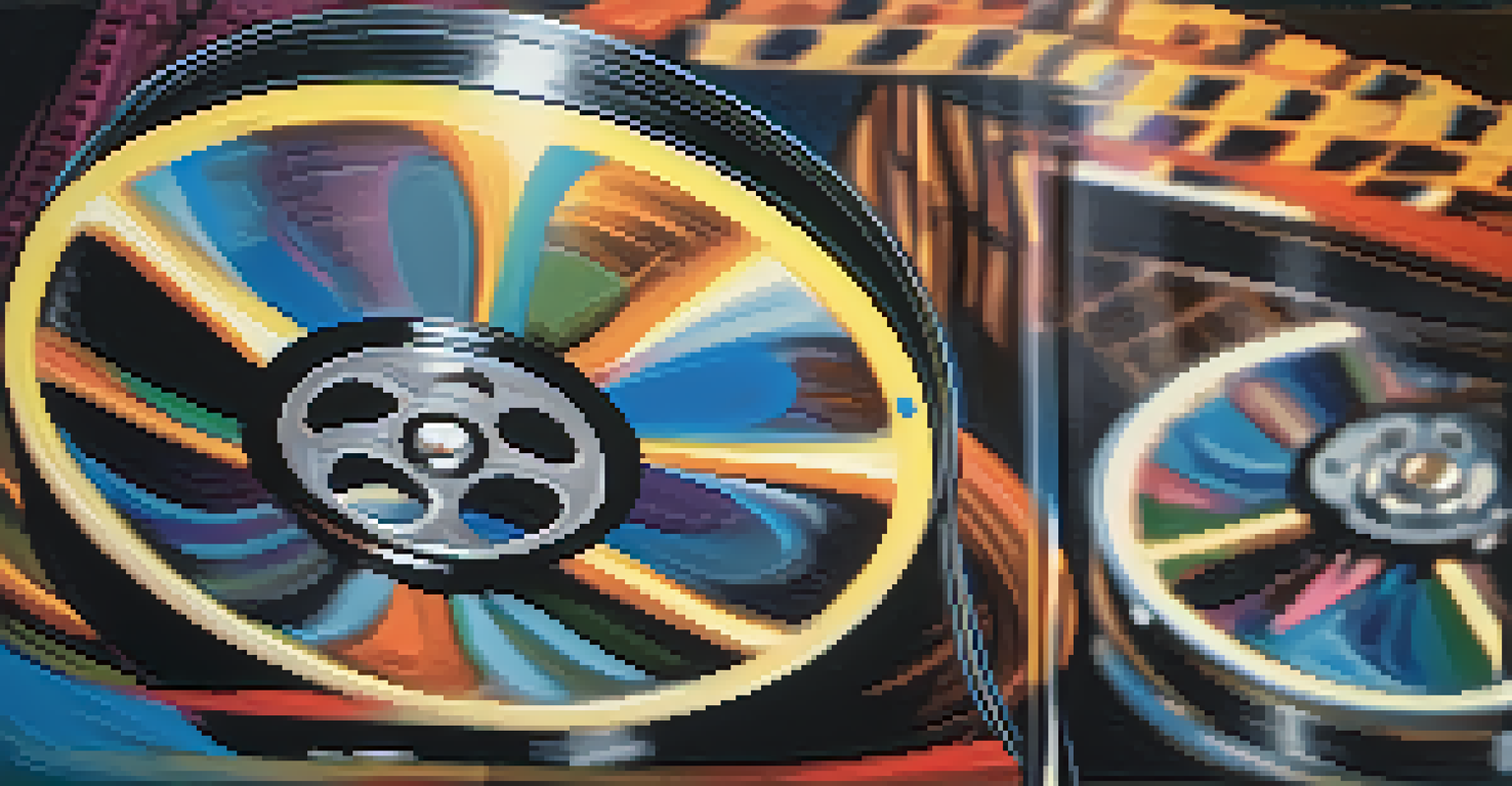 A close-up of a film reel displaying colorful stills representing diverse cultural stories.