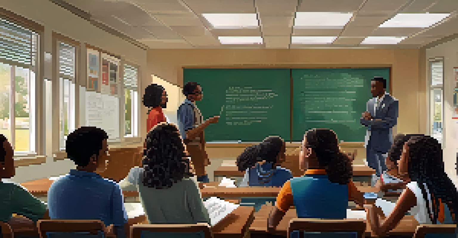 Students in a classroom discussing civil rights with a scene from 'Selma' projected on the wall.