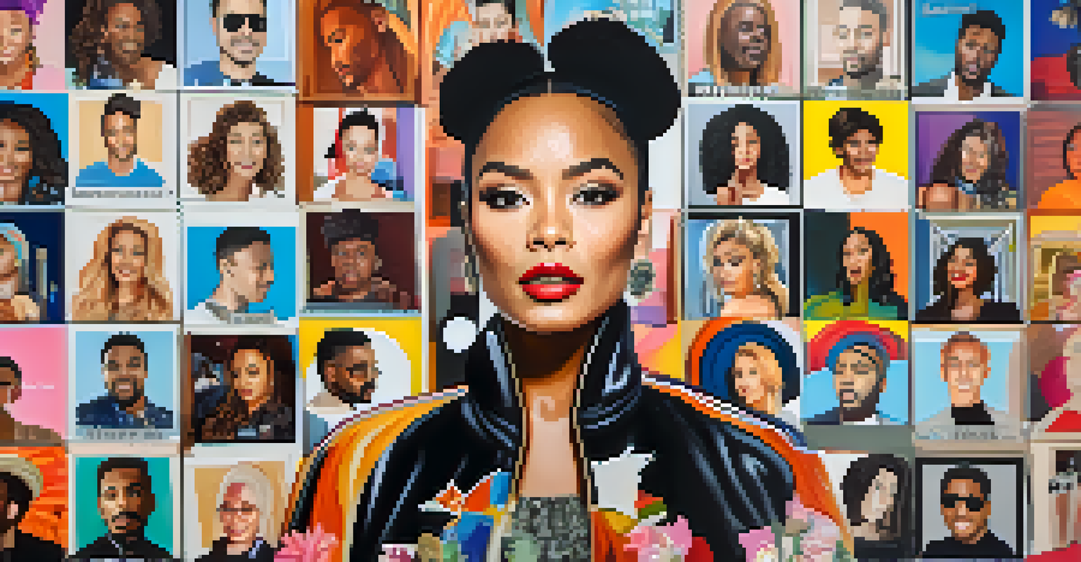 A celebrity activist on a social media platform surrounded by icons of various social causes, symbolizing activism.