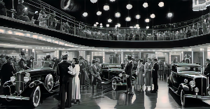 A 1930s Hollywood film set with vintage film cameras and actors in period costumes.