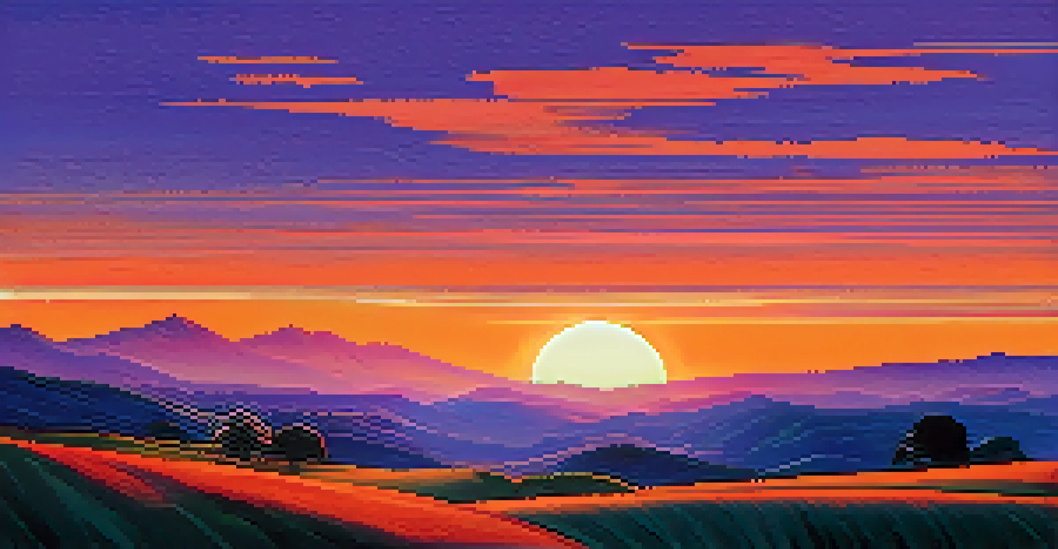 A stylized poster for an indie film, showcasing a sunset landscape with bold typography and warm colors.