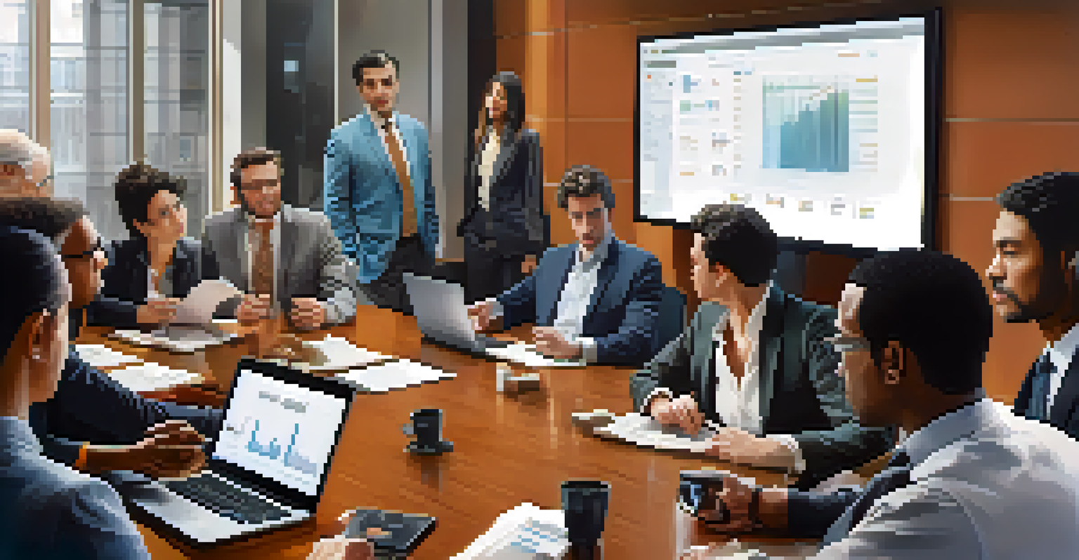 A close-up of a film financing meeting with charts and professionals discussing.